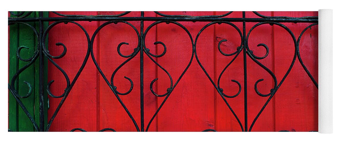 Abstract Yoga Mat featuring the photograph Ornate Metal Fence by Jim Corwin