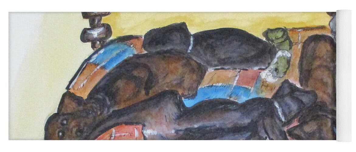 Dogs Yoga Mat featuring the painting Our Bed Now by Clyde J Kell