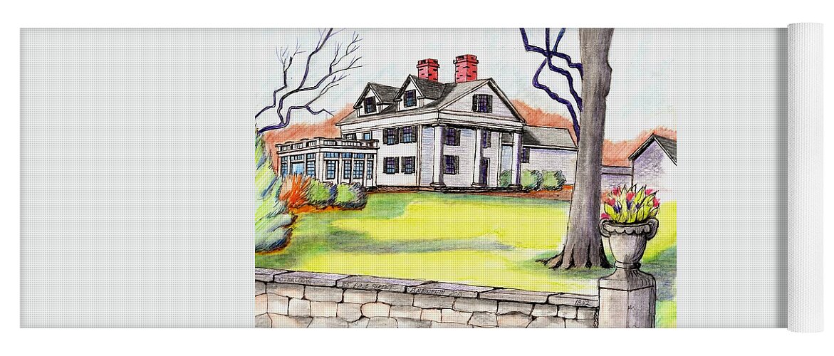 Paul Meinerth Artist Yoga Mat featuring the drawing Over Look Estate Danvers by Paul Meinerth