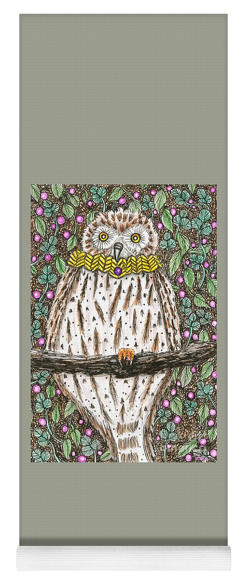 Lise Winne Yoga Mat featuring the drawing Owl Martin in a Cowl by Lise Winne