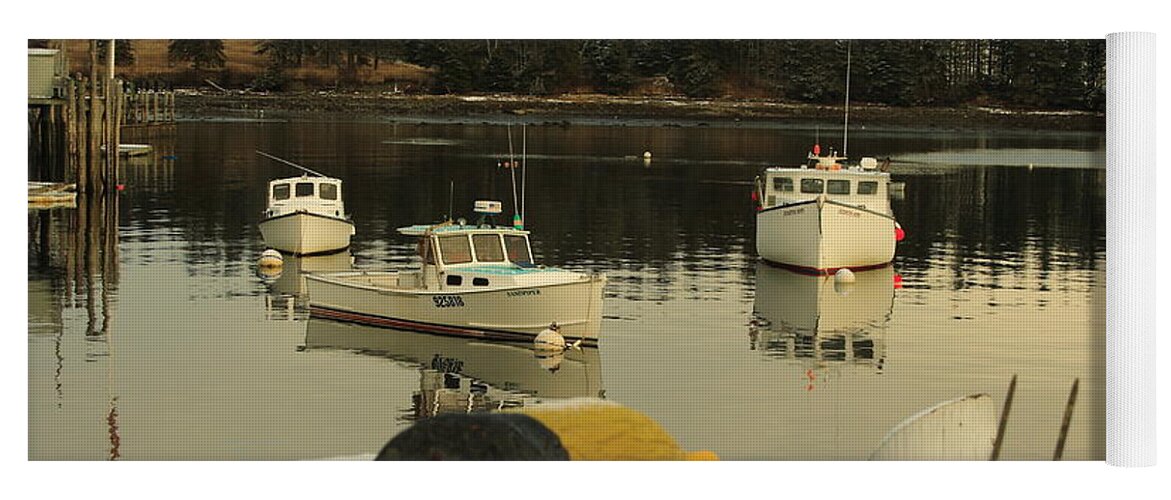 Seascape Yoga Mat featuring the photograph Owls Head Boats In The Snow by Doug Mills
