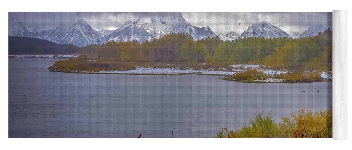 Adventure Yoga Mat featuring the photograph Oxbow Bend Fall Snowfall by Scott McGuire