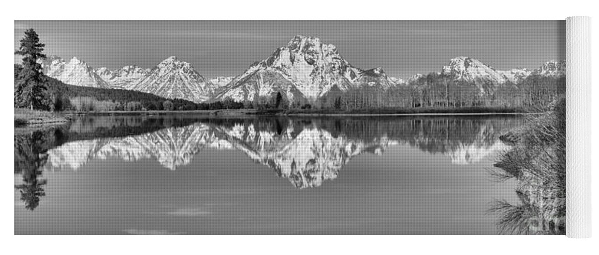 Oxbow Yoga Mat featuring the photograph Oxbow Bend Panorama Black And White by Adam Jewell
