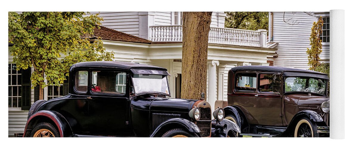 Car Yoga Mat featuring the photograph Pair of Ford Model A by Susan Rissi Tregoning
