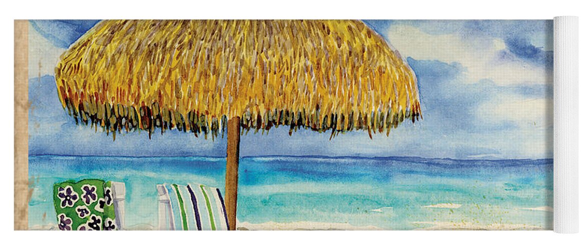 Palappa Yoga Mat featuring the painting Palappa n Adirondack Chairs on the Mexican Shore by Audrey Jeanne Roberts