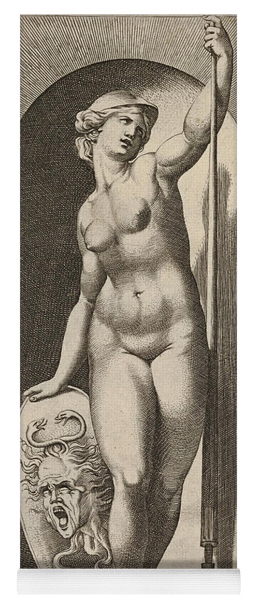 Giovanni Jacopo Caraglio Yoga Mat featuring the drawing Pallas Athena by Giovanni Jacopo Caraglio