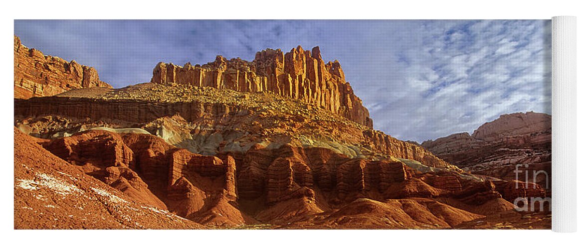 North America Yoga Mat featuring the photograph Panorama The Castle on a Cloudy Morning Capitol Reef National Park by Dave Welling