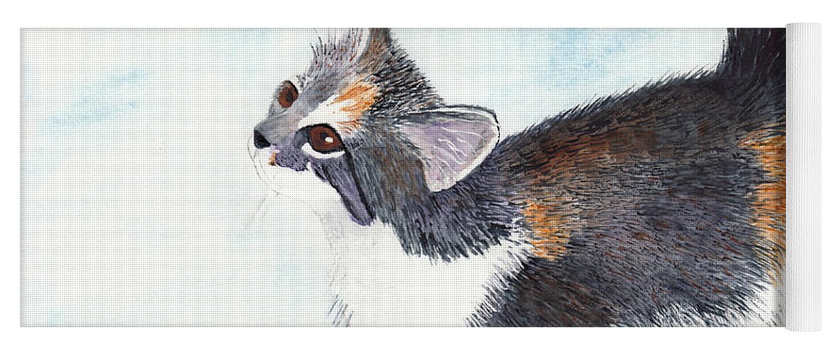 Cat Yoga Mat featuring the painting Calico Barn Cat Watercolor by Conni Schaftenaar