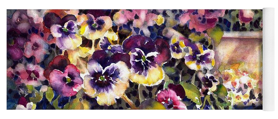 Watercolor Yoga Mat featuring the painting Pansy Garden by Ann Nicholson