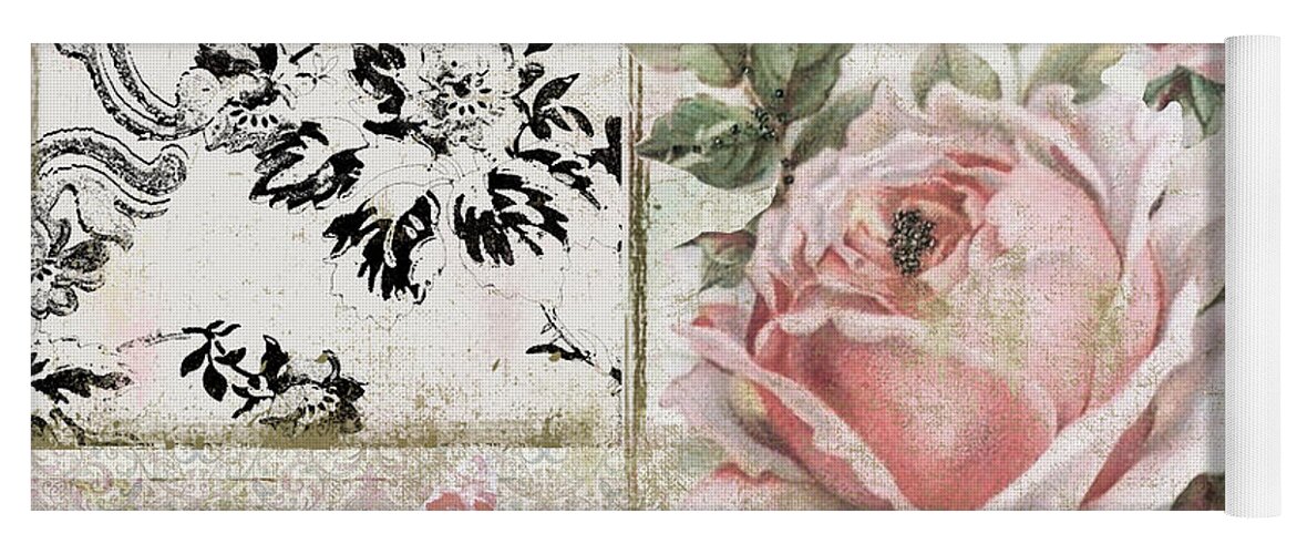 Shabby Roses Yoga Mat featuring the painting Paris Pink Tea Roses by Mindy Sommers