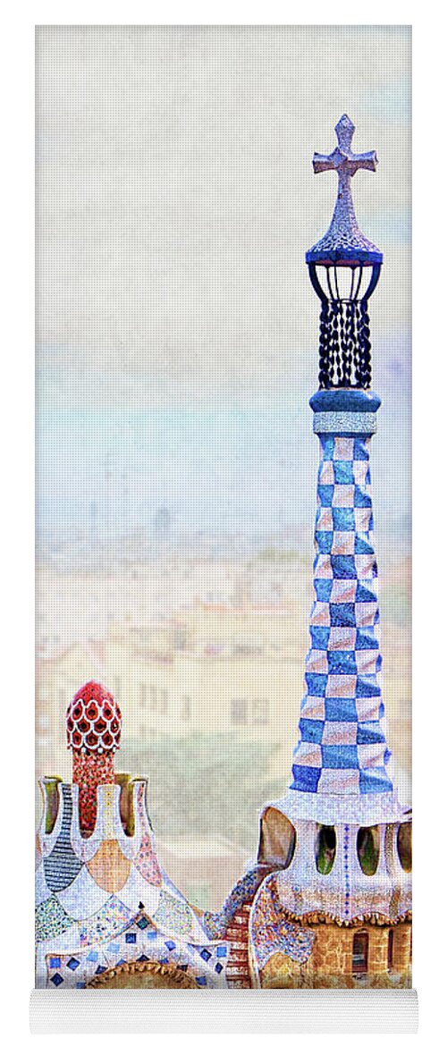 Park Guell Yoga Mat featuring the photograph Park Guell candy House Tower - Gaudi by Weston Westmoreland