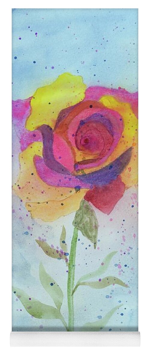  Yoga Mat featuring the painting Particolored Rose by Barrie Stark
