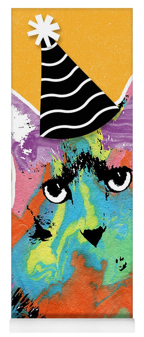 Cat Yoga Mat featuring the mixed media Party Cat- Art by Linda Woods by Linda Woods