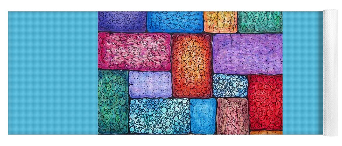Abstracts Yoga Mat featuring the drawing Patchwork by Megan Walsh