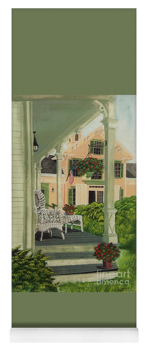Side Porch Yoga Mat featuring the painting Patriotic Country Porch by Charlotte Blanchard