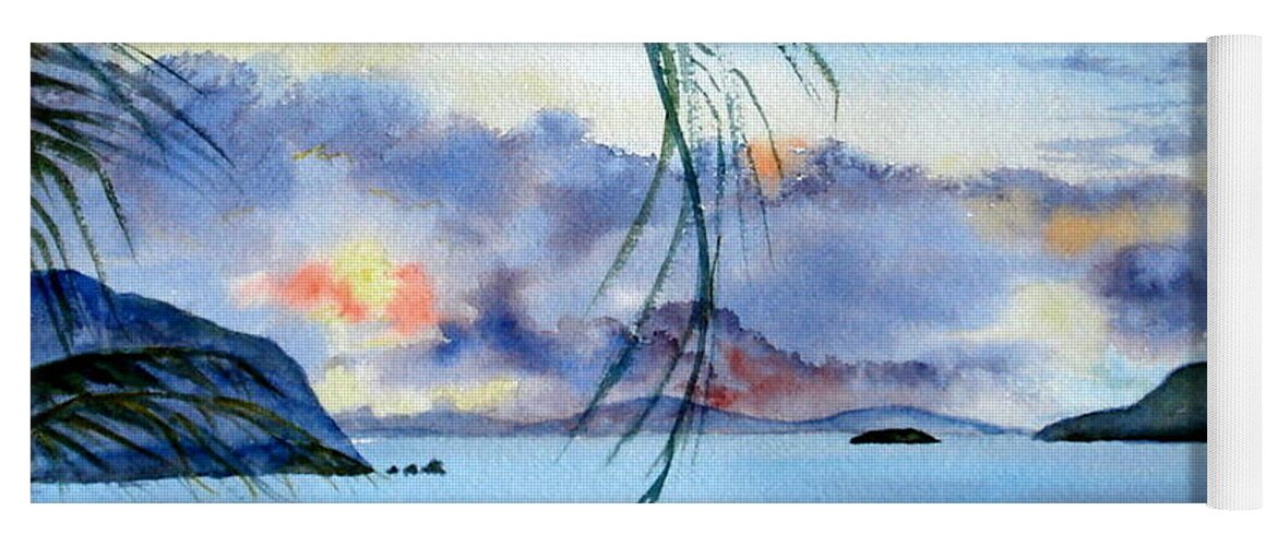 Sunset Yoga Mat featuring the painting Peace in the Caribbean by Diane Kirk