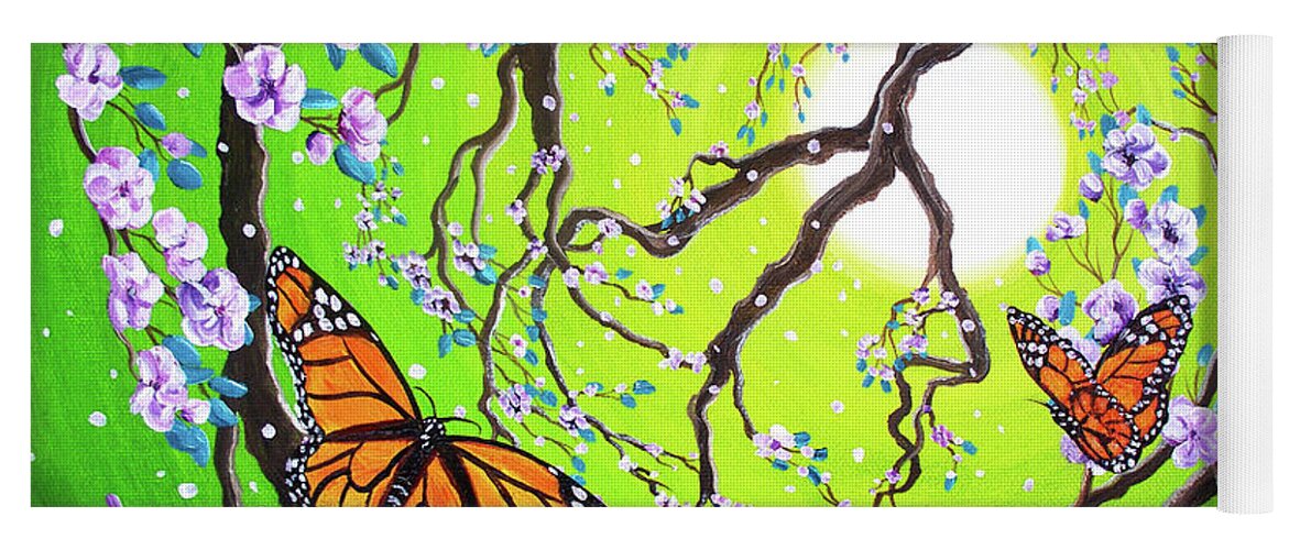 Zen Yoga Mat featuring the painting Peace Tree with Monarch Butterflies by Laura Iverson