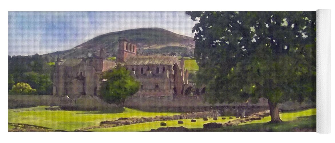 Landscape Yoga Mat featuring the painting Peaceful Retreat - Melrose Abbey by Richard James Digance