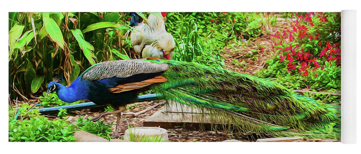 Peacock Yoga Mat featuring the photograph Peacock and friends by Sheila Smart Fine Art Photography