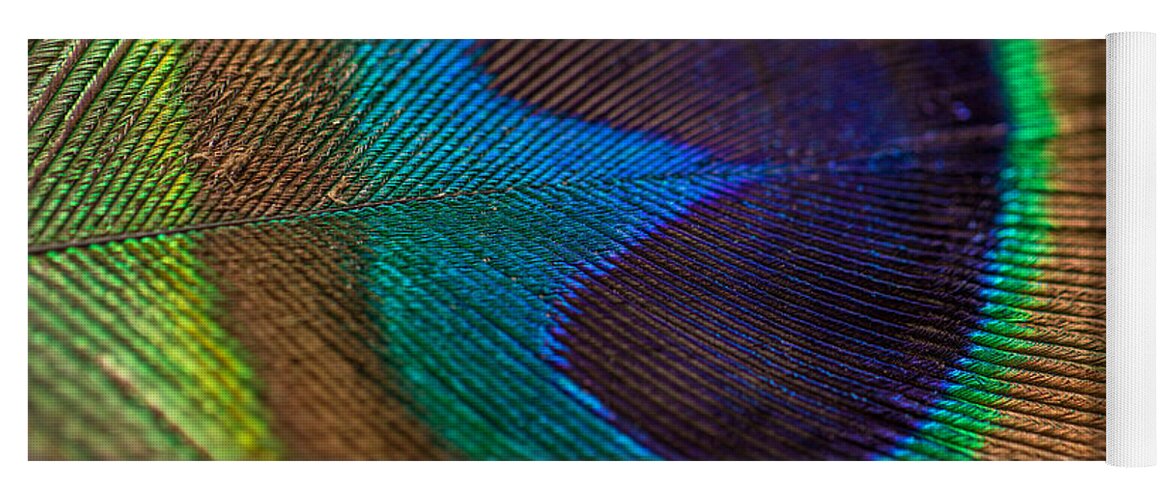 Peacock Yoga Mat featuring the photograph Peacock Feather Macro Detail by Amber Flowers