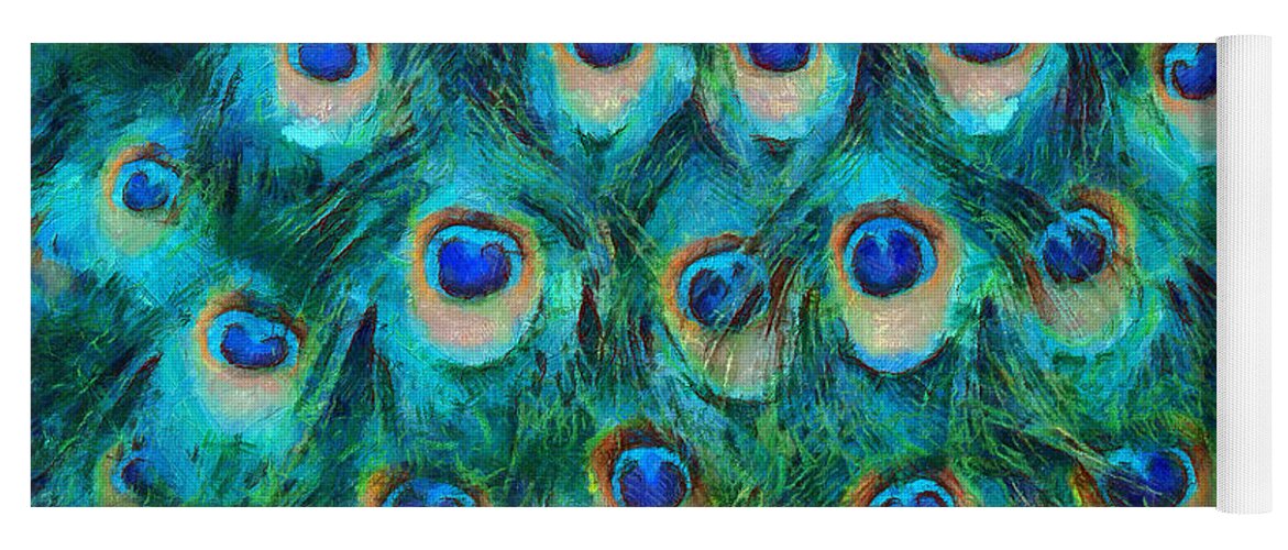 Peacock Yoga Mat featuring the mixed media Peacock Feathers by Nikki Marie Smith