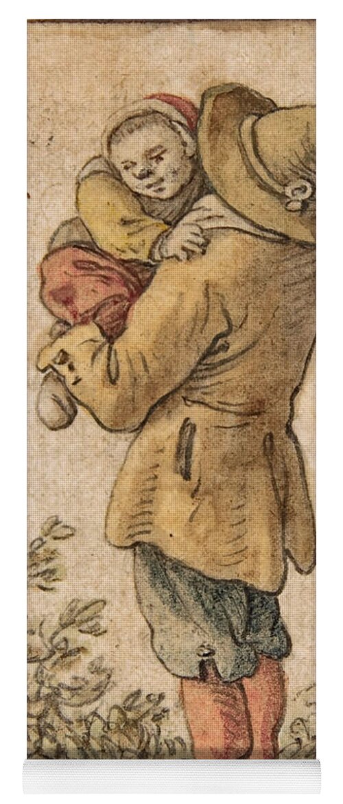 Herman Saftleven Yoga Mat featuring the drawing Peasant with Child by Herman Saftleven