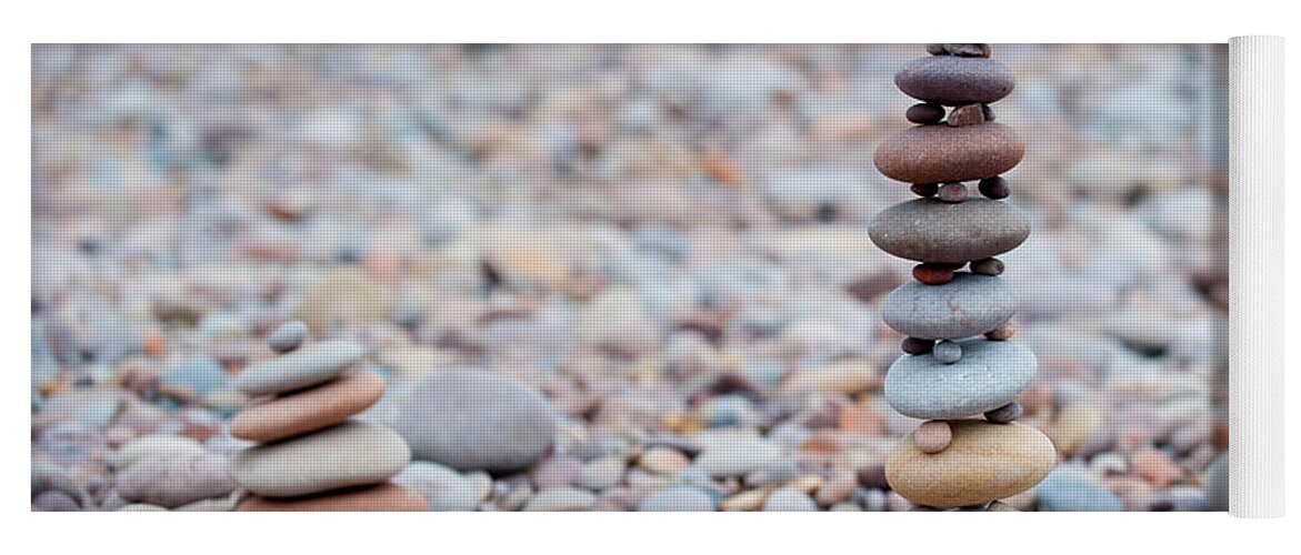Budleigh Salterton Yoga Mat featuring the photograph Pebble Towers by Helen Jackson