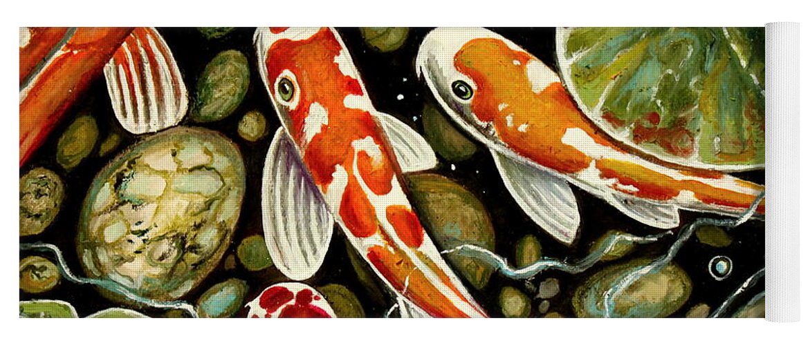 Koi Fish Yoga Mat featuring the painting Pebbles and Koi by Elizabeth Robinette Tyndall