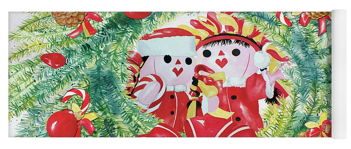 Christmas Card Yoga Mat featuring the painting Peek-A-Boo Christmas by Kandyce Waltensperger