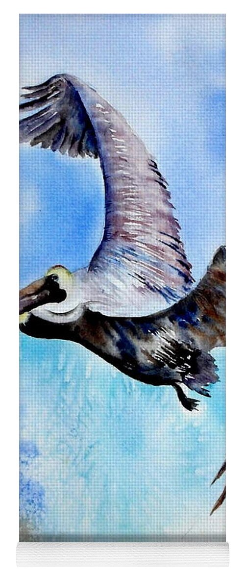 Birds Yoga Mat featuring the painting Pelican in Flight by Diane Kirk