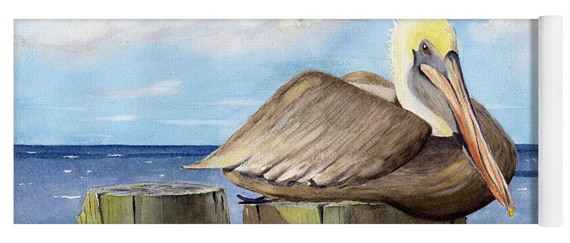 Pelican Yoga Mat featuring the painting Pelican Perch by Joseph Burger
