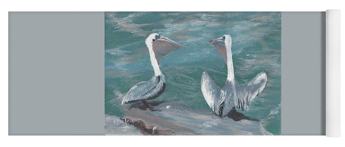 Pelicans Yoga Mat featuring the painting Pelicans at Fort Pierce by Mike Jenkins