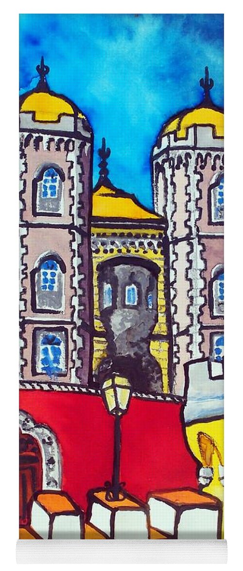 Palace Yoga Mat featuring the painting Pena Palace in Sintra Portugal by Dora Hathazi Mendes
