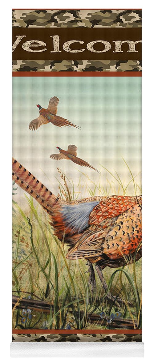 Jean Plout Yoga Mat featuring the painting Pheasant-JP2805 by Jean Plout