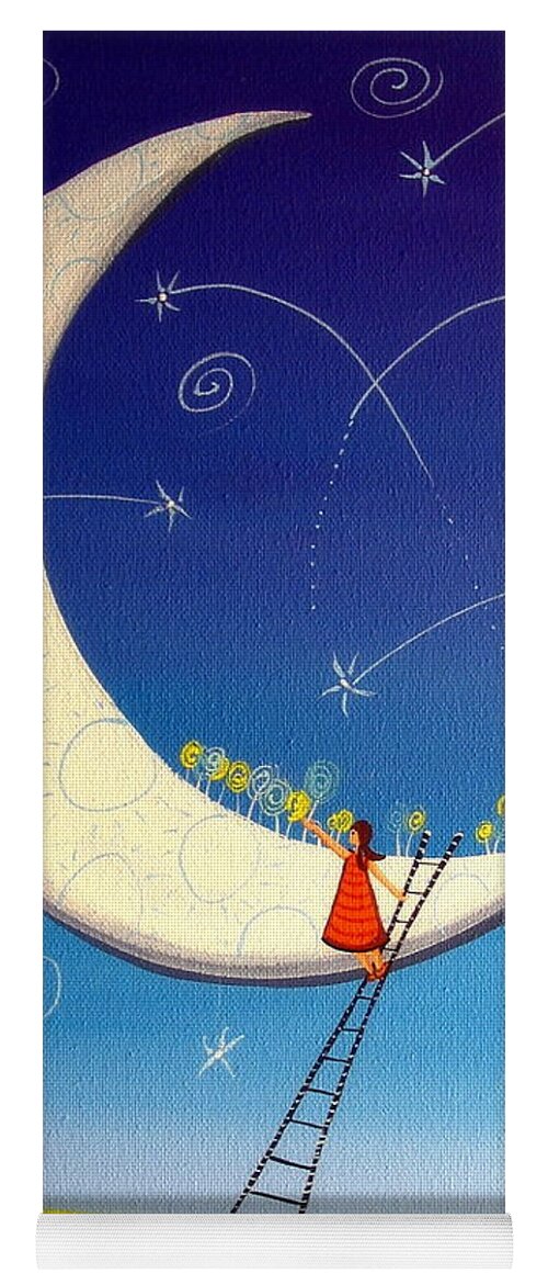 Art Yoga Mat featuring the painting Picking Moon Flowers - whimsical landscape by Debbie Criswell