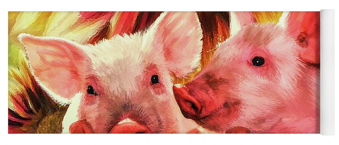Piglets Yoga Mat featuring the painting Piglet Playmates by Tina LeCour