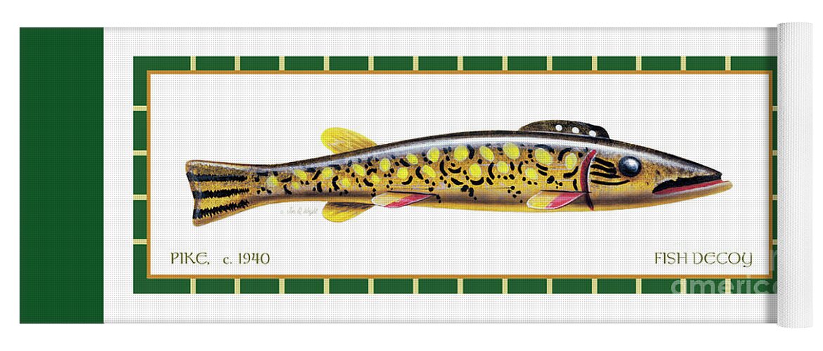 Jq Licensing Yoga Mat featuring the painting Pike Ice Fishing Decoy by Jon Q Wright