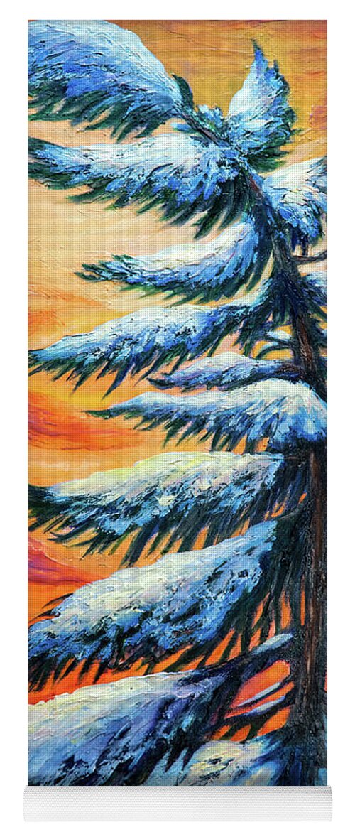 Pine Tree Winter Portrait Yoga Mat featuring the painting Pine tree Winter portrait by Lilia S