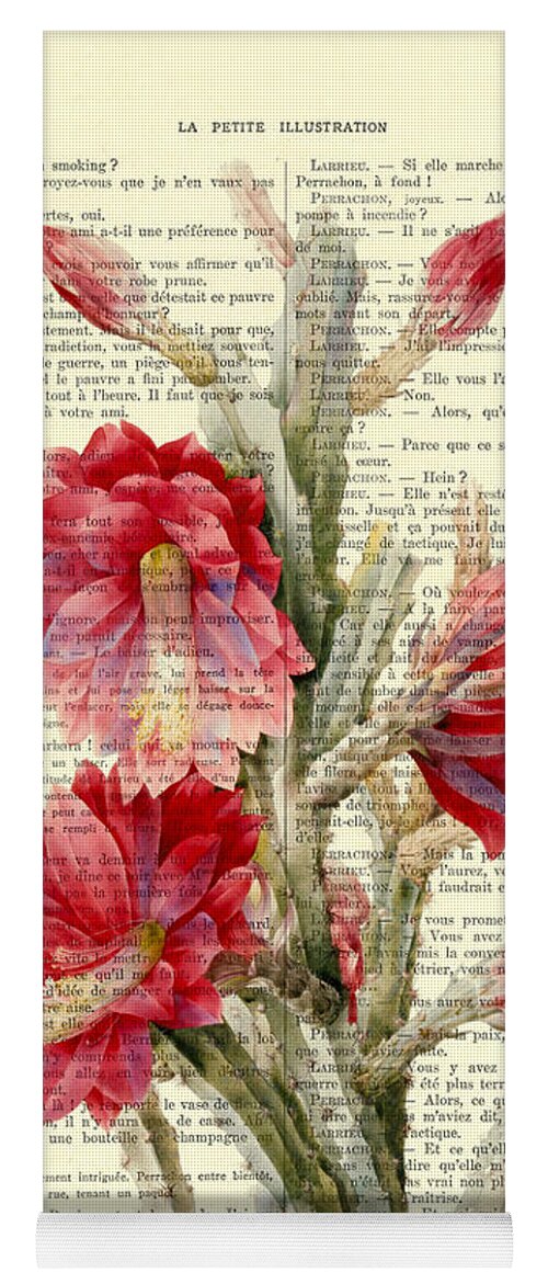 Cactus With Pink Red Flowers Vintage Book Page Collage Tapestry by