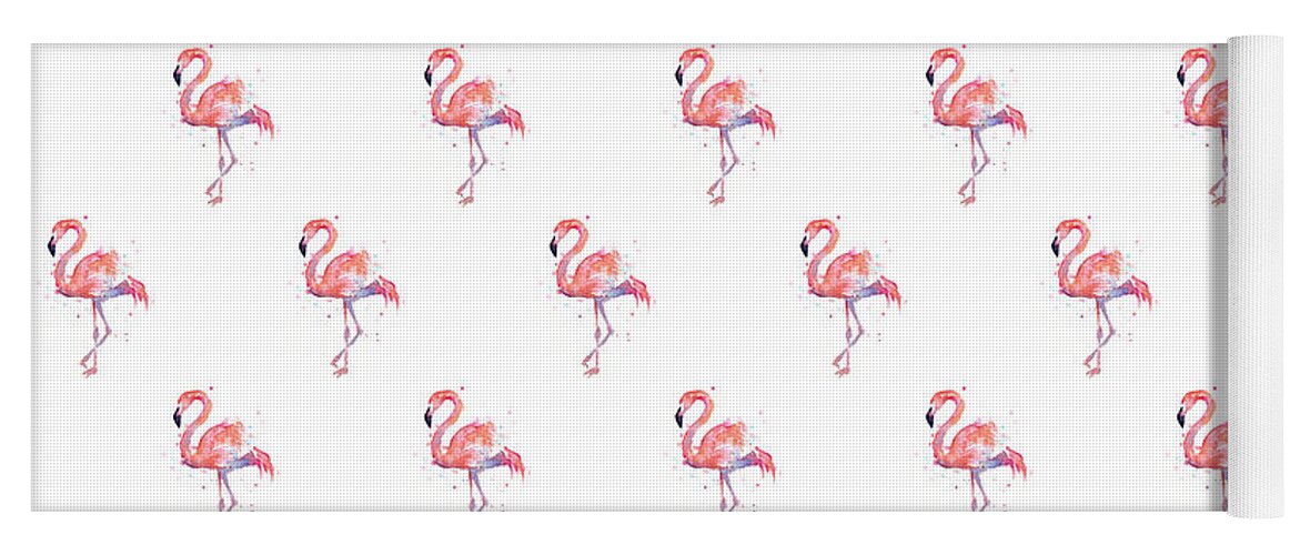 Pink Yoga Mat featuring the painting Pink Flamingo Watercolor Pattern by Olga Shvartsur