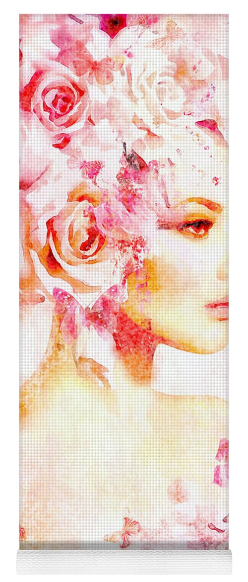 Pink Yoga Mat featuring the digital art Pink Floral Nymph in watercolor by Lilia S