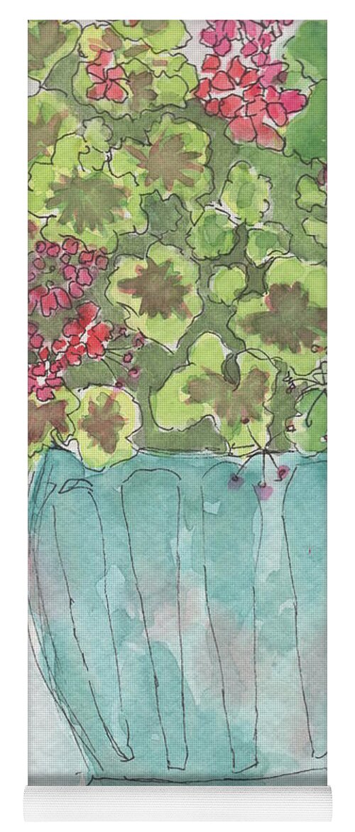 Watercolor Yoga Mat featuring the painting Pink Geraniums by Marcy Brennan