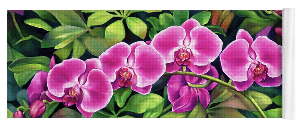  Yoga Mat featuring the painting Pink Jungle Orchids by Nancy Tilles
