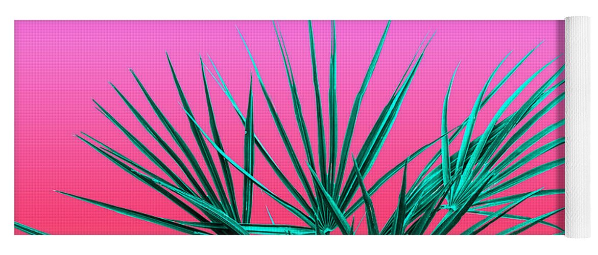 Vaporwave Yoga Mat featuring the photograph Pink Palm Life - Miami Vaporwave by Jennifer Walsh
