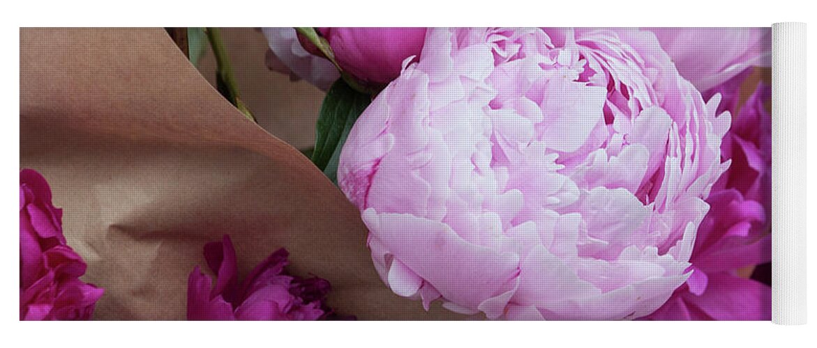 Photograph Yoga Mat featuring the photograph Pink Peonies Squared by Suzanne Gaff