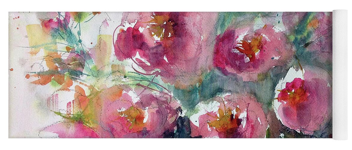 Watercolor Yoga Mat featuring the painting Pink Pops by Judith Levins