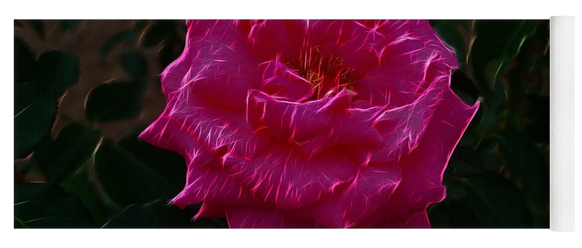 Rose Yoga Mat featuring the digital art Pink Rose Electric by Flees Photos
