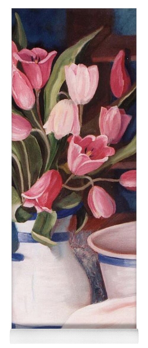 Pink Tulips Yoga Mat featuring the painting Pink Tulips by Renate Wesley