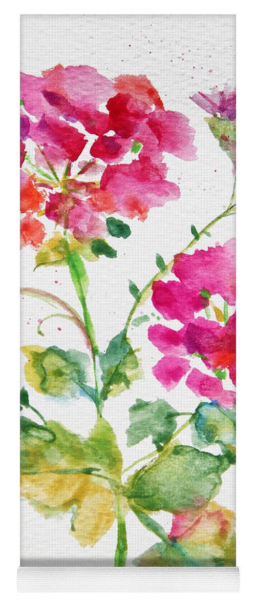 Washy Watercolor Yoga Mat featuring the painting Pink Watercolor Flowers-JP3792 by Jean Plout