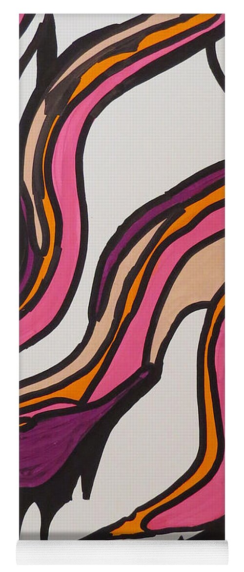 Abstract Yoga Mat featuring the painting Pink Waves by Mary Mikawoz